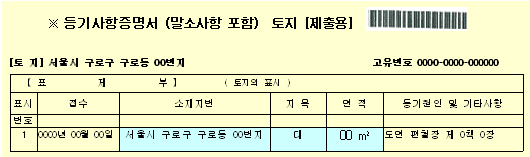 신청서 작성시 참조 자료: 등기사항증명서 예시